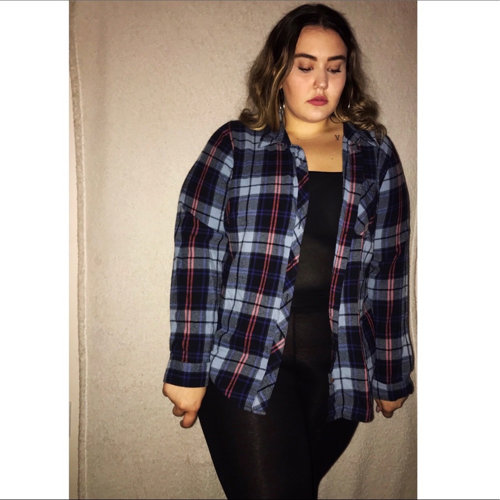 Blue and pink flannel cardigan